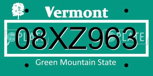 08XZ963 Vermont License Plate