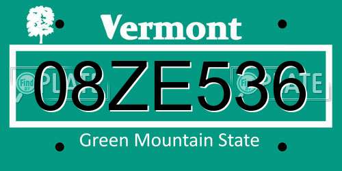 08ZE536 Vermont License Plate