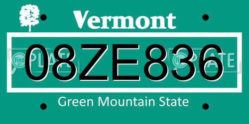 08ZE836 Vermont License Plate