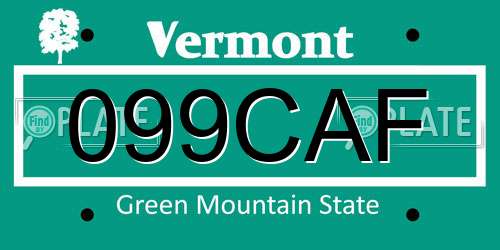 099CAF Vermont License Plate