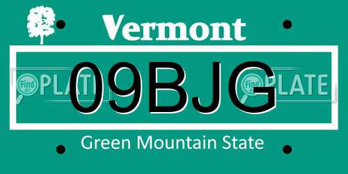 09BJG Vermont License Plate