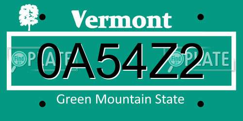 0A54Z2 Vermont License Plate