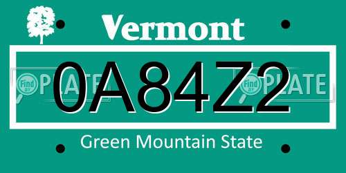 0A84Z2 Vermont License Plate