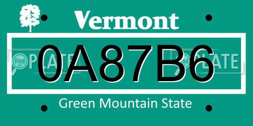 0A87B6 Vermont License Plate