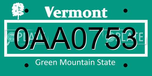0AA0753 Vermont License Plate