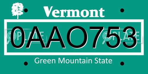 0AAO753 Vermont License Plate