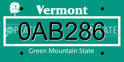 0AB286 Vermont License Plate