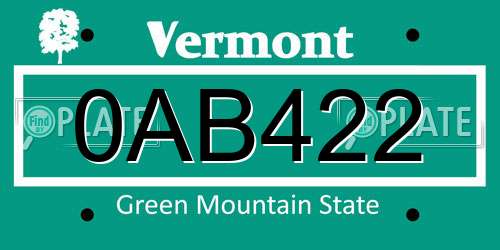 0AB422 Vermont License Plate