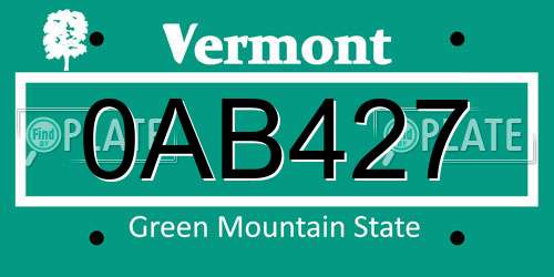 0AB427 Vermont License Plate