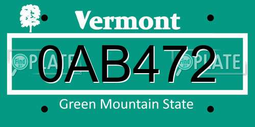 0AB472 Vermont License Plate