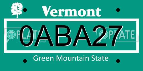0ABA27 Vermont License Plate