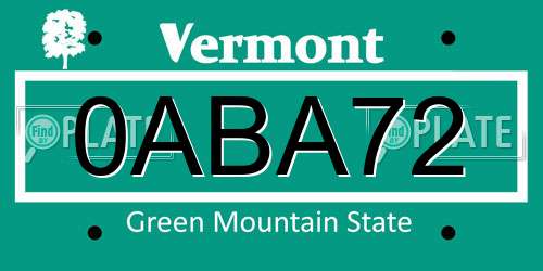 0ABA72 Vermont License Plate