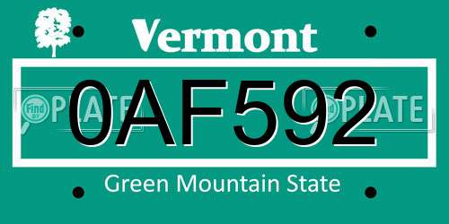0AF592 Vermont License Plate