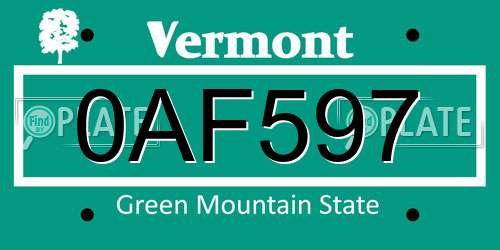 0AF597 Vermont License Plate