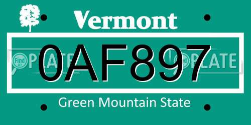 0AF897 Vermont License Plate