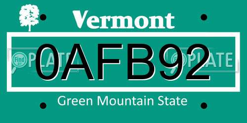 0AFB92 Vermont License Plate