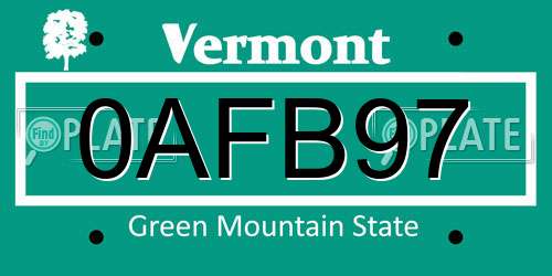 0AFB97 Vermont License Plate