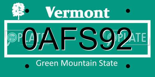 0AFS92 Vermont License Plate