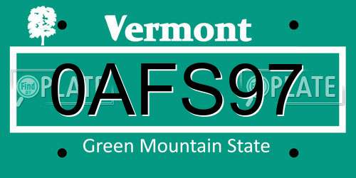 0AFS97 Vermont License Plate