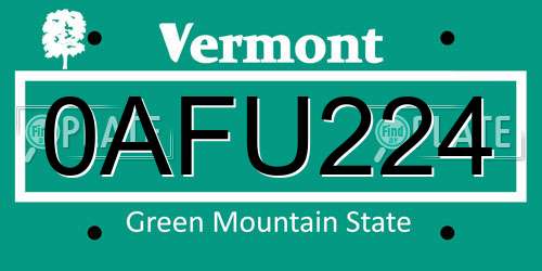 0AFU224 Vermont License Plate