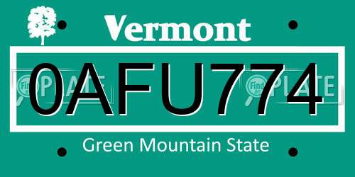 0AFU774 Vermont License Plate