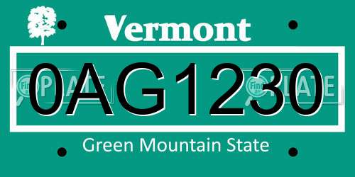 0AG1230 Vermont License Plate