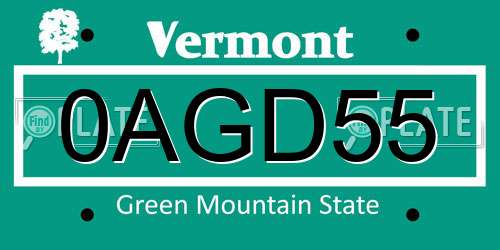 0AGD55 Vermont License Plate