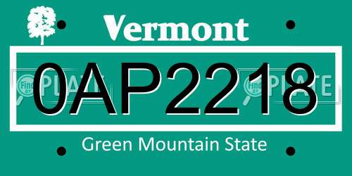 0AP2218 Vermont License Plate