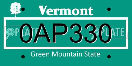 0AP330 Vermont License Plate
