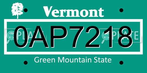 0AP7218 Vermont License Plate