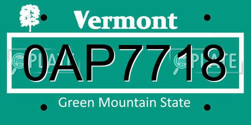 0AP7718 Vermont License Plate