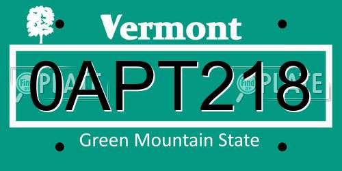 0APT218 Vermont License Plate