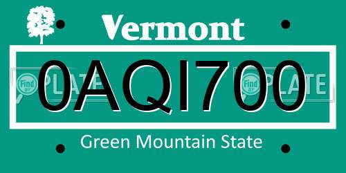 0AQI700 Vermont License Plate