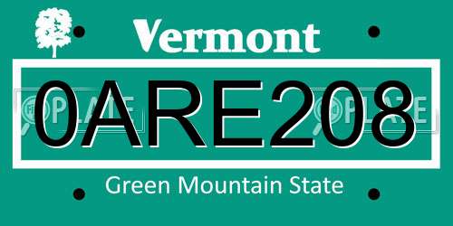 0ARE208 Vermont License Plate