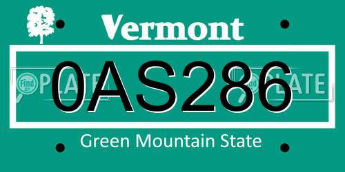 0AS286 Vermont License Plate