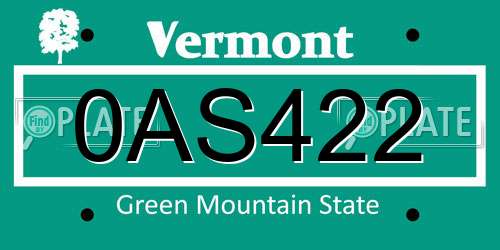 0AS422 Vermont License Plate