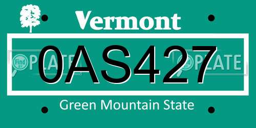0AS427 Vermont License Plate