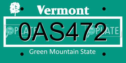 0AS472 Vermont License Plate