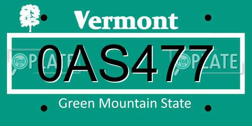 0AS477 Vermont License Plate