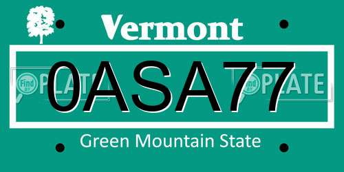 0ASA77 Vermont License Plate