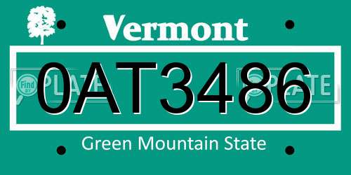 0AT3486 Vermont License Plate