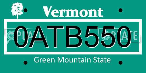 0ATB550 Vermont License Plate