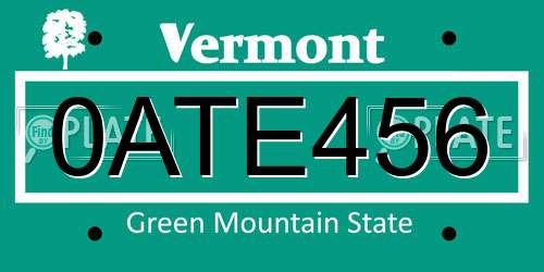 0ATE456 Vermont License Plate