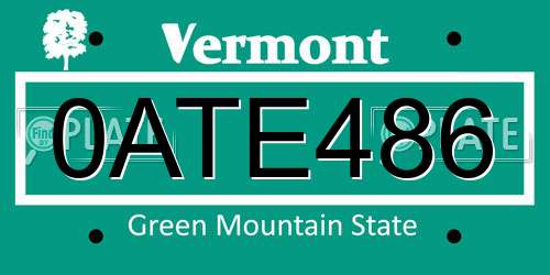 0ATE486 Vermont License Plate