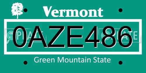 0AZE486 Vermont License Plate