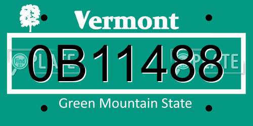 0B11488 Vermont License Plate
