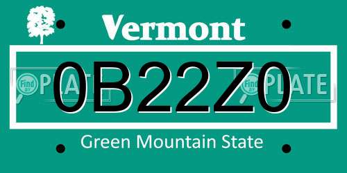 0B22Z0 Vermont License Plate