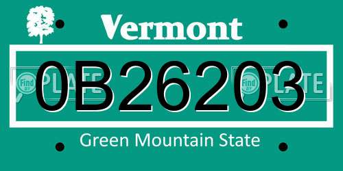 0B26203 Vermont License Plate