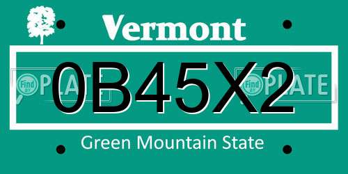 0B45X2 Vermont License Plate