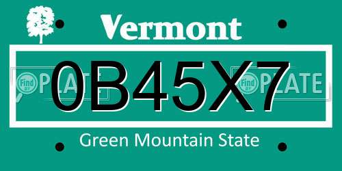 0B45X7 Vermont License Plate